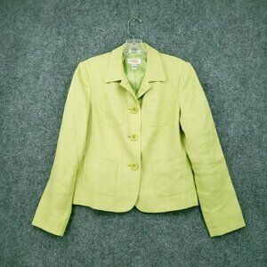 Talbots Blazer 100% Linen Womens 14 Lime Green